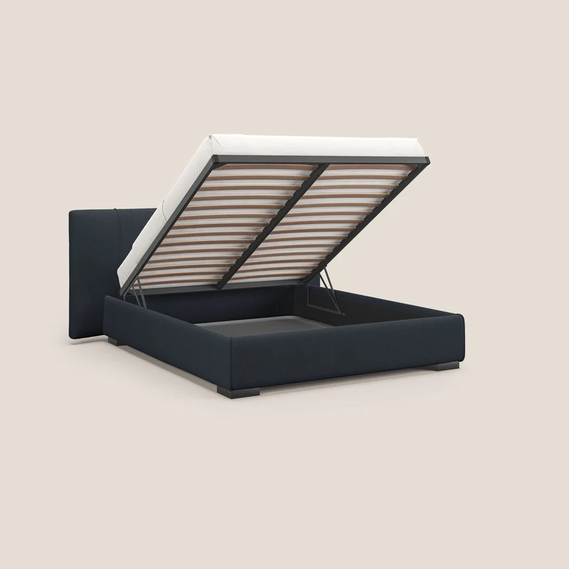 Omero lit avec coffre rembourré déhoussable en tissu flammé imperméable T14 bleu