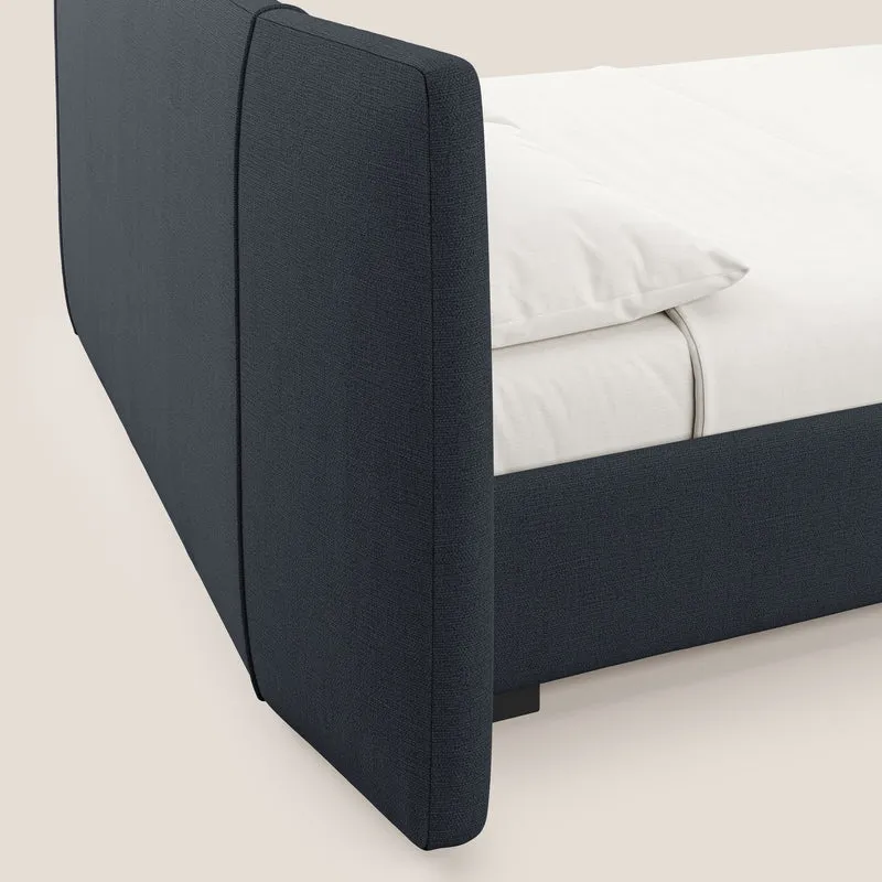 Omero lit avec coffre rembourré déhoussable en tissu flammé imperméable T14 bleu