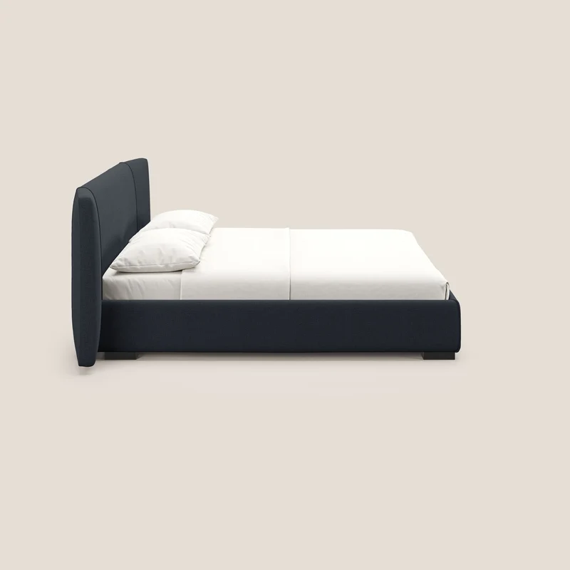 Omero lit avec coffre rembourré déhoussable en tissu flammé imperméable T14 bleu