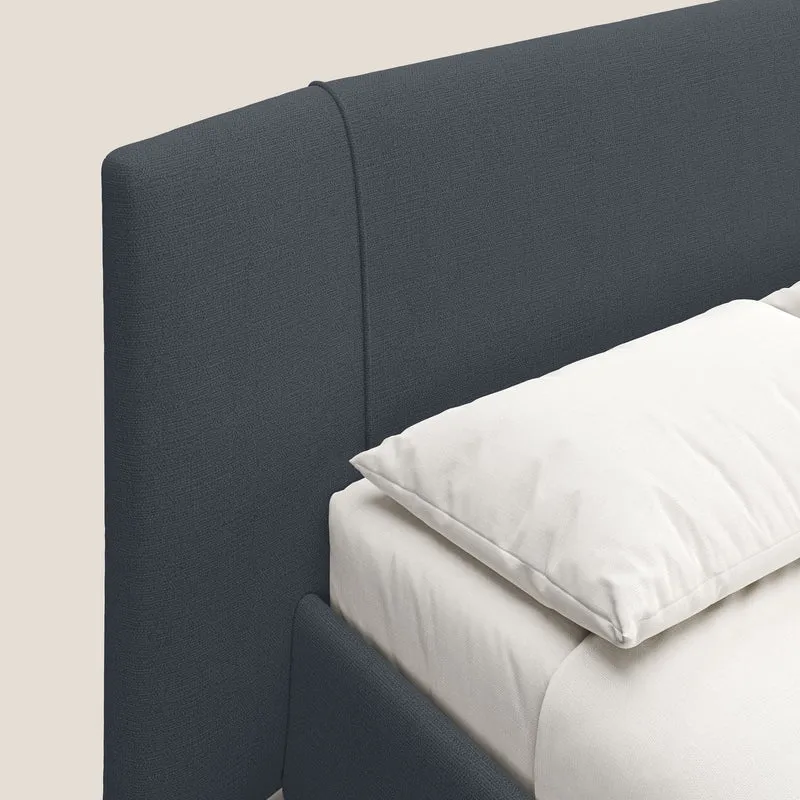 Omero lit avec coffre rembourré déhoussable en tissu flammé imperméable T14 bleu