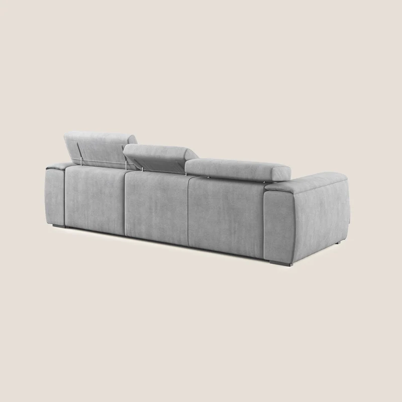 Zeno canapé d'angle et pouf extractible en tissu doux imperméable T02 gris clair