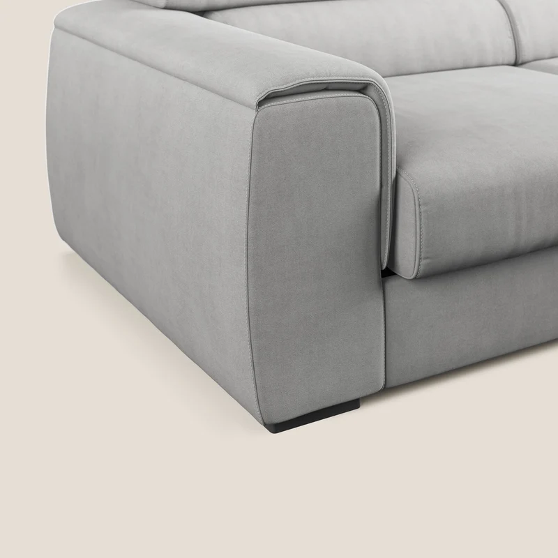 Zeno canapé d'angle et pouf extractible en tissu doux imperméable T02 gris clair