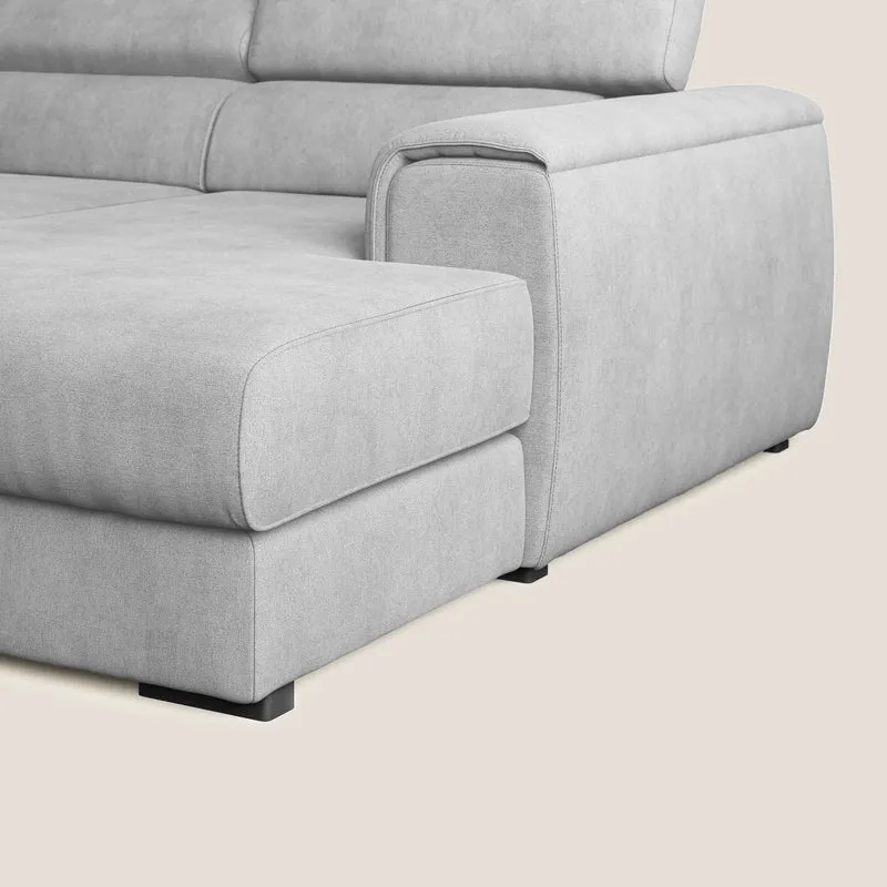 Zeno canapé d'angle et pouf extractible en tissu doux imperméable T02 gris clair