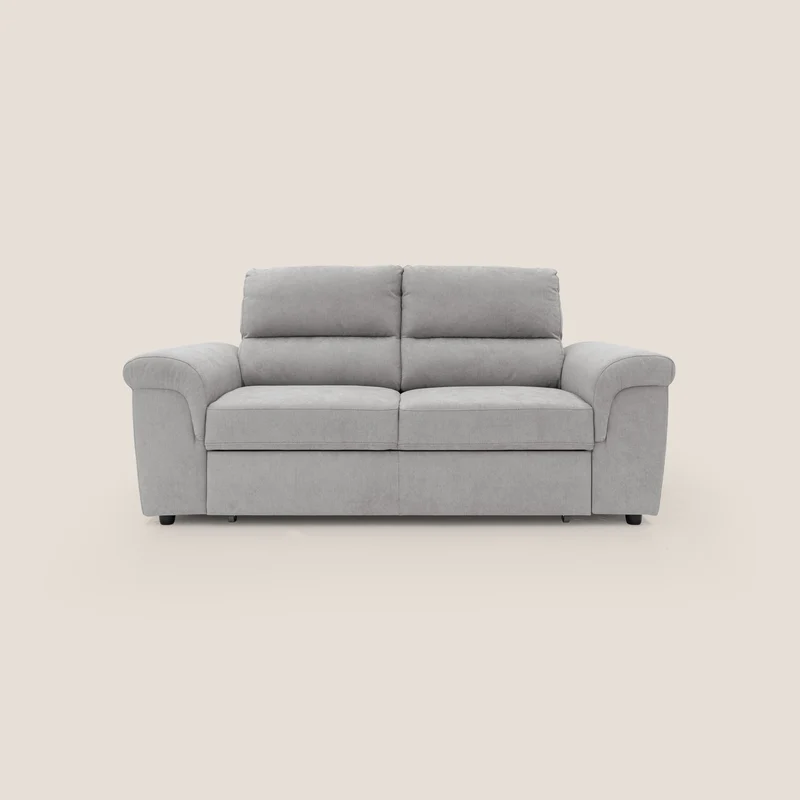 Minerva canapé linéaire avec pouf extractible en tissu doux imperméable T02 gris clair