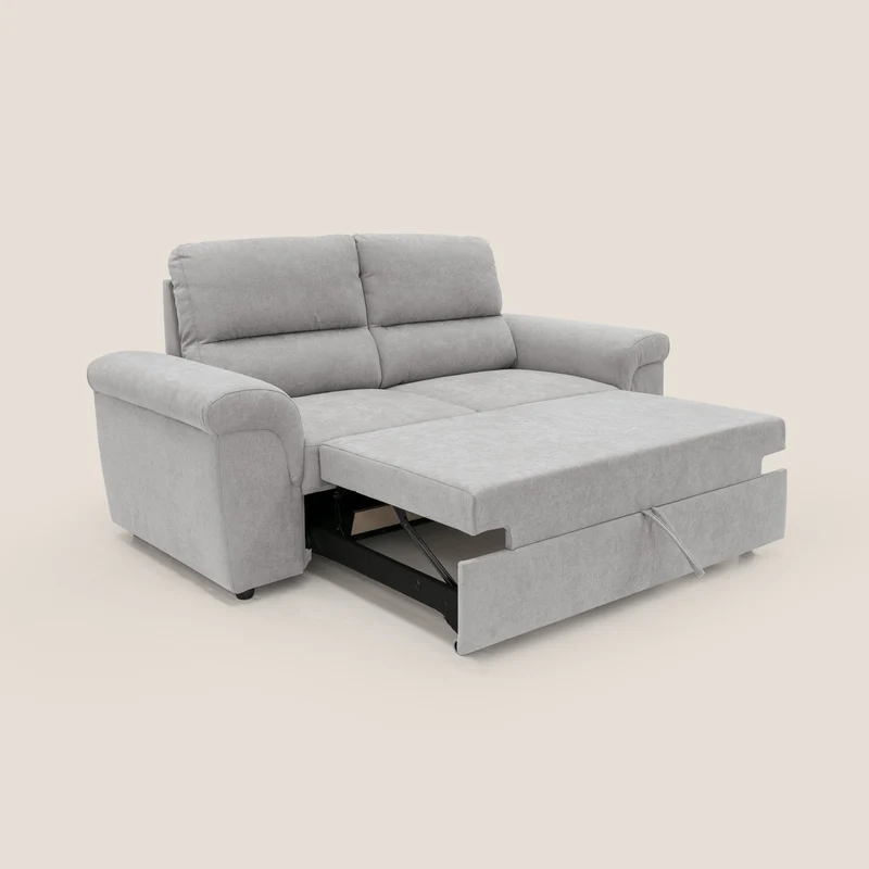 Minerva canapé linéaire avec pouf extractible en tissu doux imperméable T02 gris clair