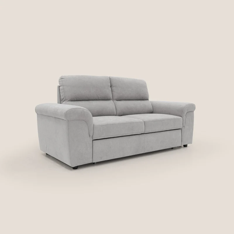 Minerva canapé linéaire avec pouf extractible en tissu doux imperméable T02 gris clair