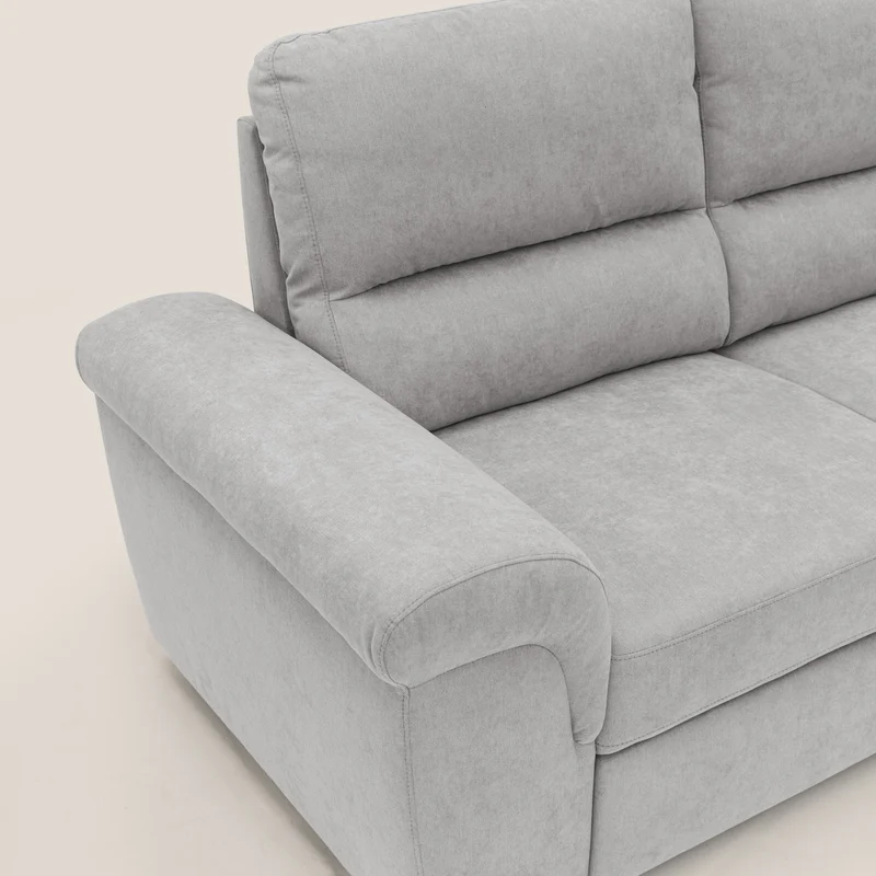 Minerva canapé linéaire avec pouf extractible en tissu doux imperméable T02 gris clair