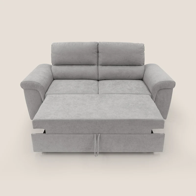 Minerva canapé linéaire avec pouf extractible en tissu doux imperméable T02 gris clair