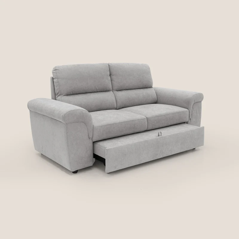 Minerva canapé linéaire avec pouf extractible en tissu doux imperméable T02 gris clair