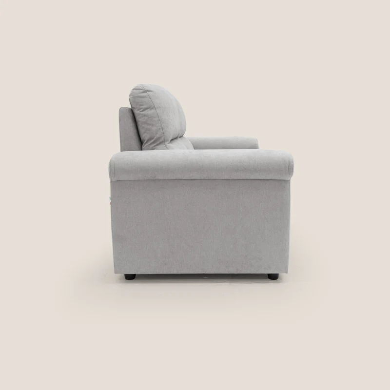 Minerva canapé linéaire avec pouf extractible en tissu doux imperméable T02 gris clair