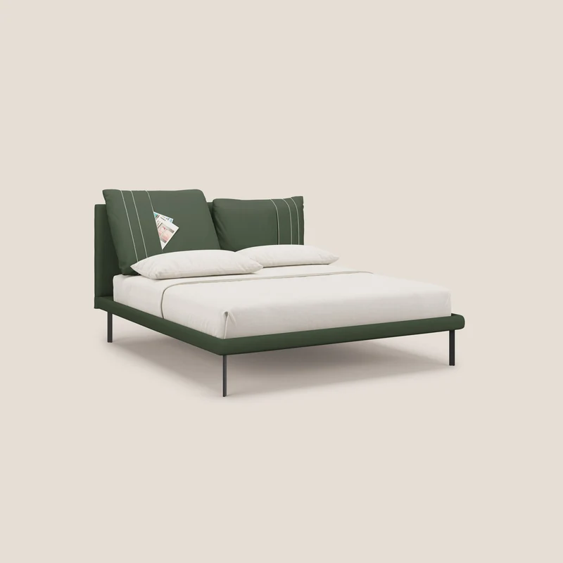 Giselle lit moderne avec coussins tête de lit réglables avec poches en microfibre imperméable T11 vert