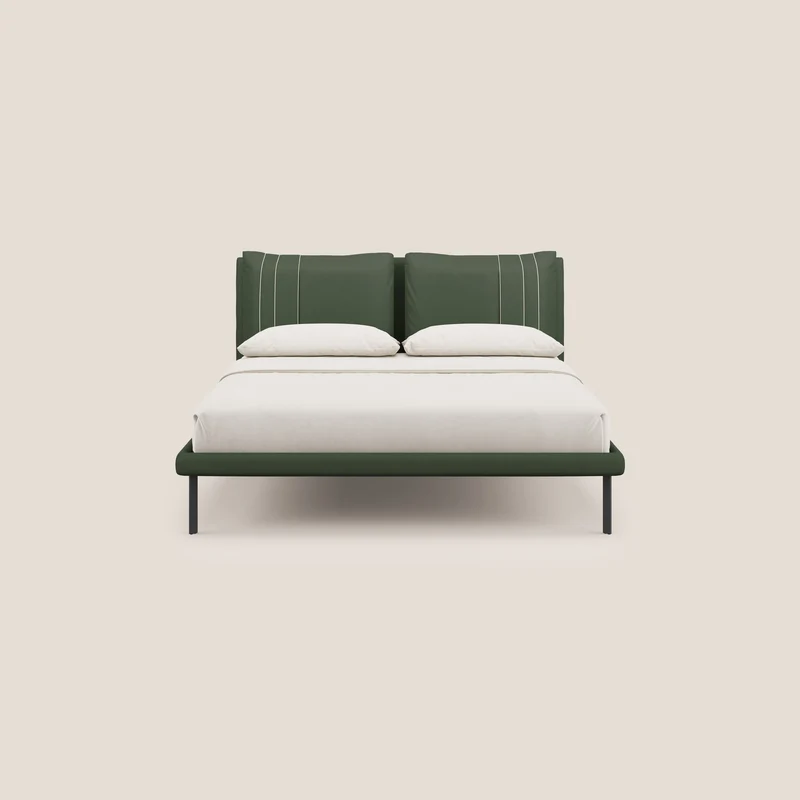 Giselle lit moderne avec coussins tête de lit réglables avec poches en microfibre imperméable T11 vert
