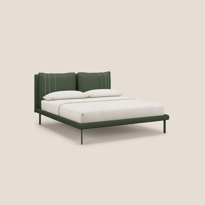 Giselle lit moderne avec coussins tête de lit réglables avec poches en microfibre imperméable T11 vert