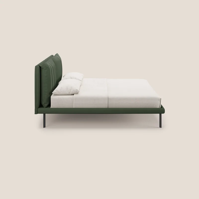 Giselle lit moderne avec coussins tête de lit réglables avec poches en microfibre imperméable T11 vert