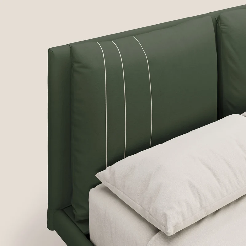 Giselle lit moderne avec coussins tête de lit réglables avec poches en microfibre imperméable T11 vert