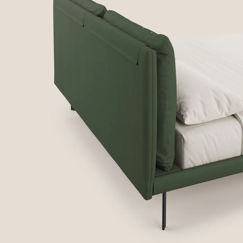 Giselle lit moderne avec coussins tête de lit réglables avec poches en microfibre imperméable T11 vert