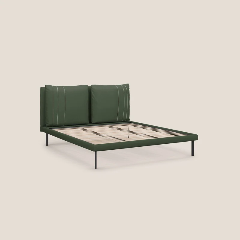 Giselle lit moderne avec coussins tête de lit réglables avec poches en microfibre imperméable T11 vert