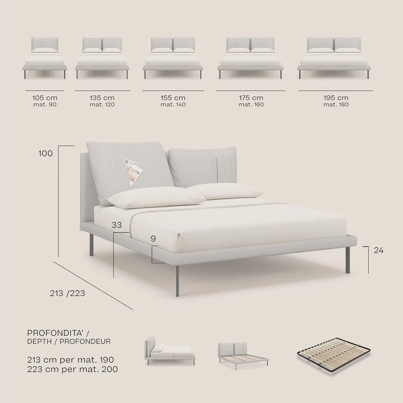 Giselle lit moderne avec coussins tête de lit réglables avec poches en microfibre imperméable T11 vert