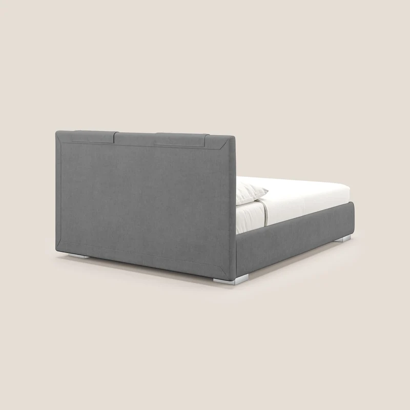 Horus lit rembourré avec coffre et prise USB sur la tête de lit en tissu imperméable T02 gris