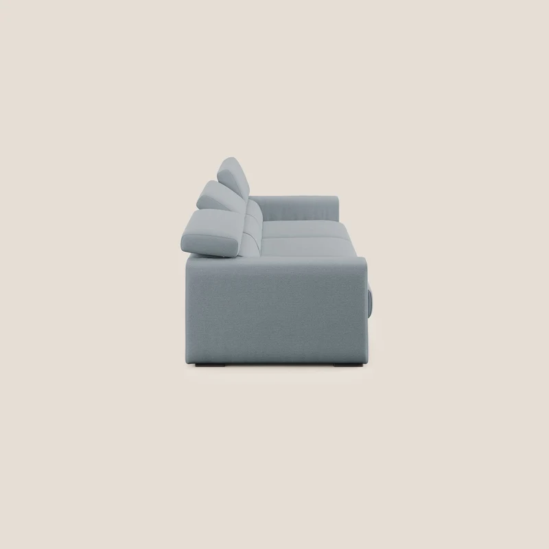 Dylan canapé avec pouf extractible à 3 assises en tissu flamme effet coton impermeabile T19 bleu gris