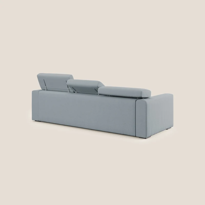 Dylan canapé avec pouf extractible à 3 assises en tissu flamme effet coton impermeabile T19 bleu gris