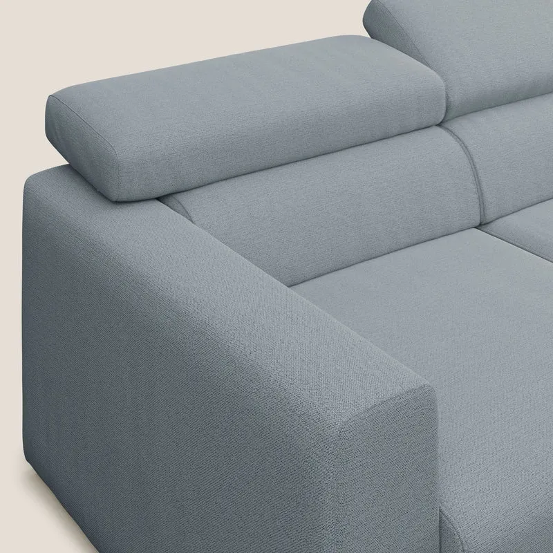 Dylan canapé avec pouf extractible à 3 assises en tissu flamme effet coton impermeabile T19 bleu gris