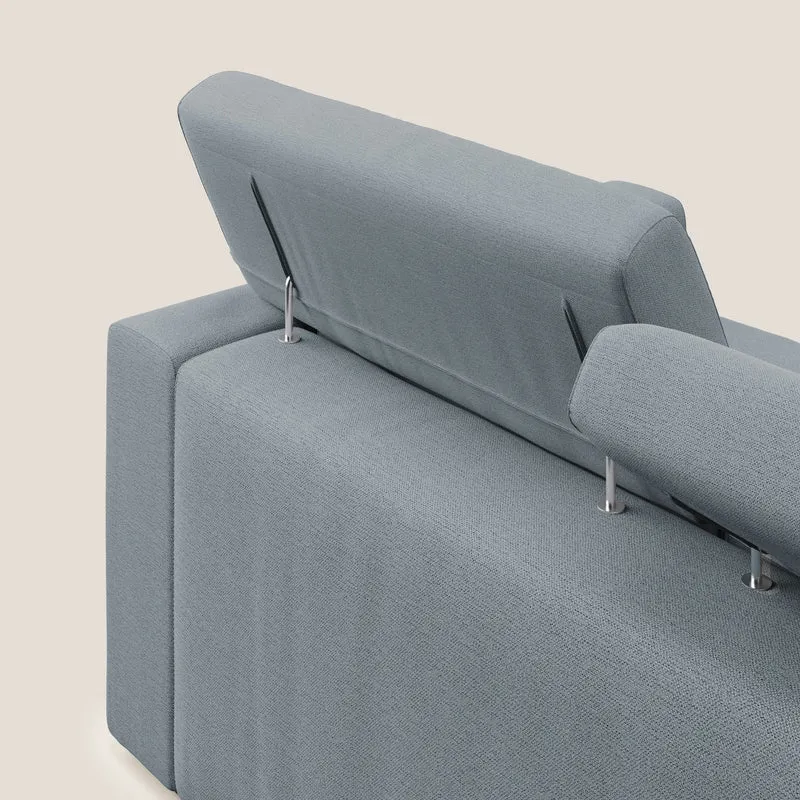 Dylan canapé avec pouf extractible à 3 assises en tissu flamme effet coton impermeabile T19 bleu gris