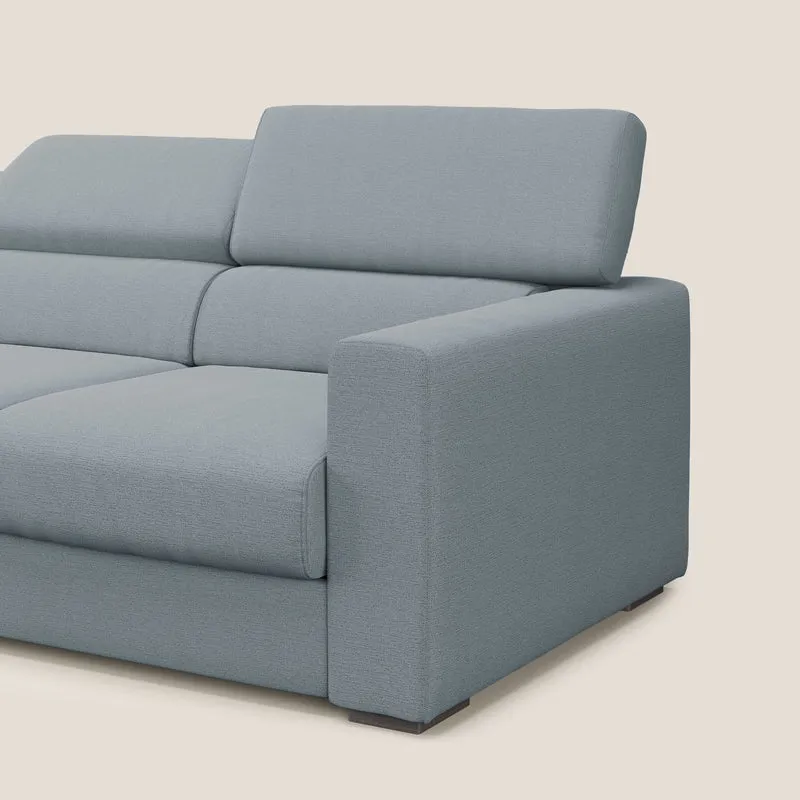 Dylan canapé avec pouf extractible à 3 assises en tissu flamme effet coton impermeabile T19 bleu gris