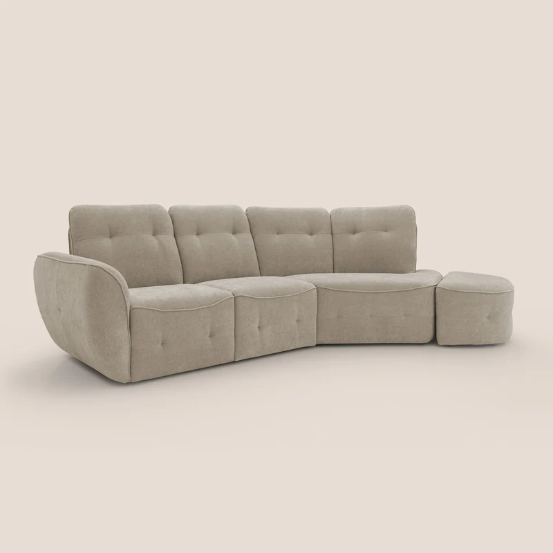 Cerbero canapé d'angle avec pouf terminal en bouclette douce imperméable T07 beige