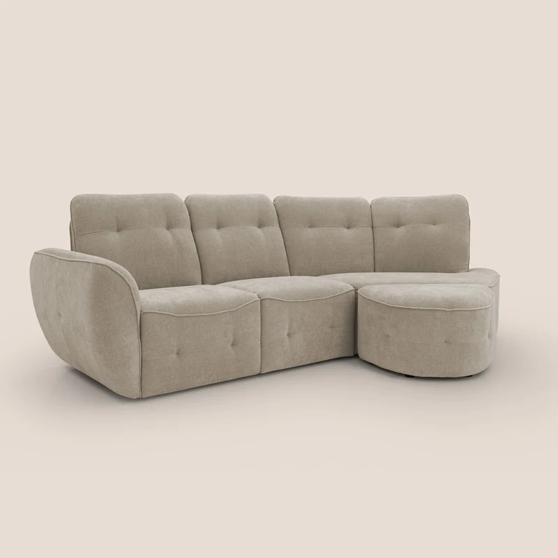 Cerbero canapé d'angle avec pouf terminal en bouclette douce imperméable T07 beige