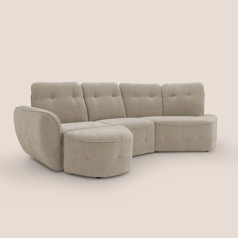 Cerbero canapé d'angle avec pouf terminal en bouclette douce imperméable T07 beige