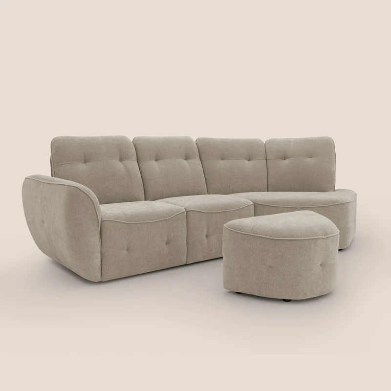 Cerbero canapé d'angle avec pouf terminal en bouclette douce imperméable T07 beige