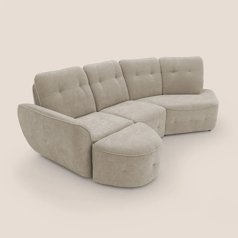 Cerbero canapé d'angle avec pouf terminal en bouclette douce imperméable T07 beige