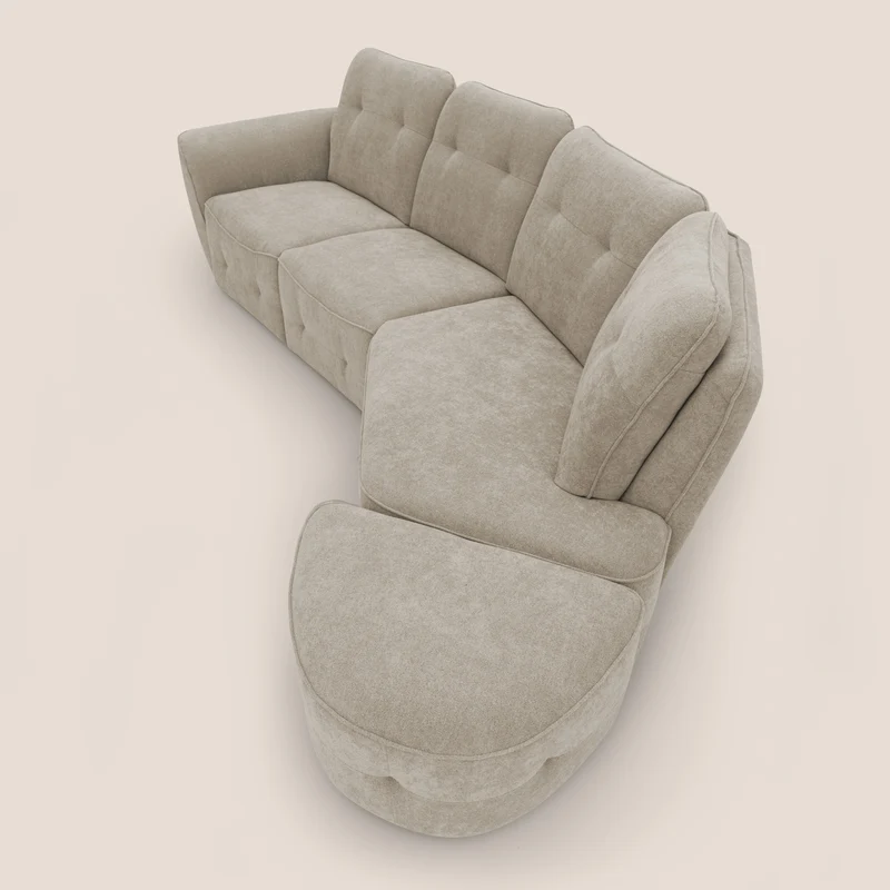 Cerbero canapé d'angle avec pouf terminal en bouclette douce imperméable T07 beige