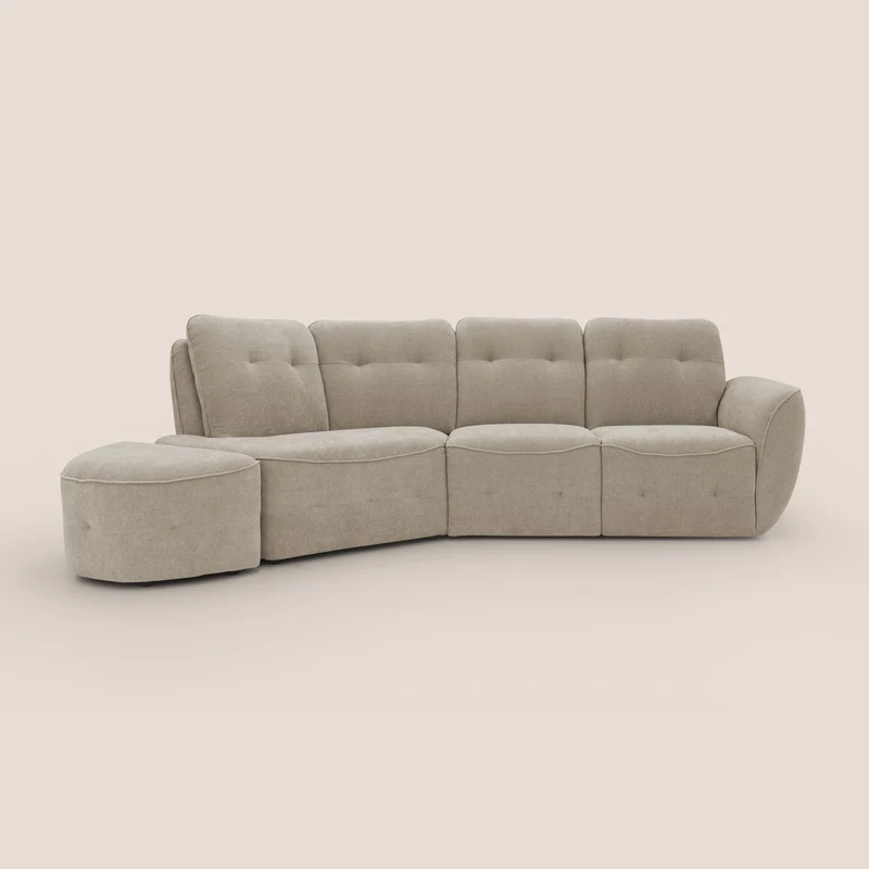 Cerbero canapé d'angle avec pouf terminal en bouclette douce imperméable T07 beige