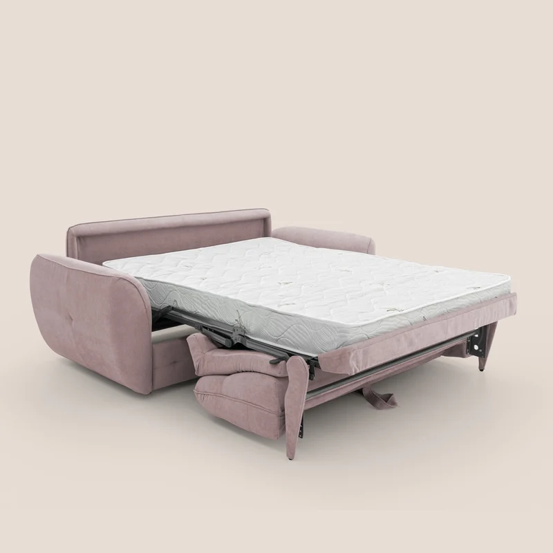 Zeus Canapé convertible scandinave avec dossier haut et matelas H18 cm en tissu imperméable T02 rose