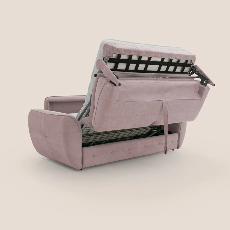 Zeus Canapé convertible scandinave avec dossier haut et matelas H18 cm en tissu imperméable T02 rose
