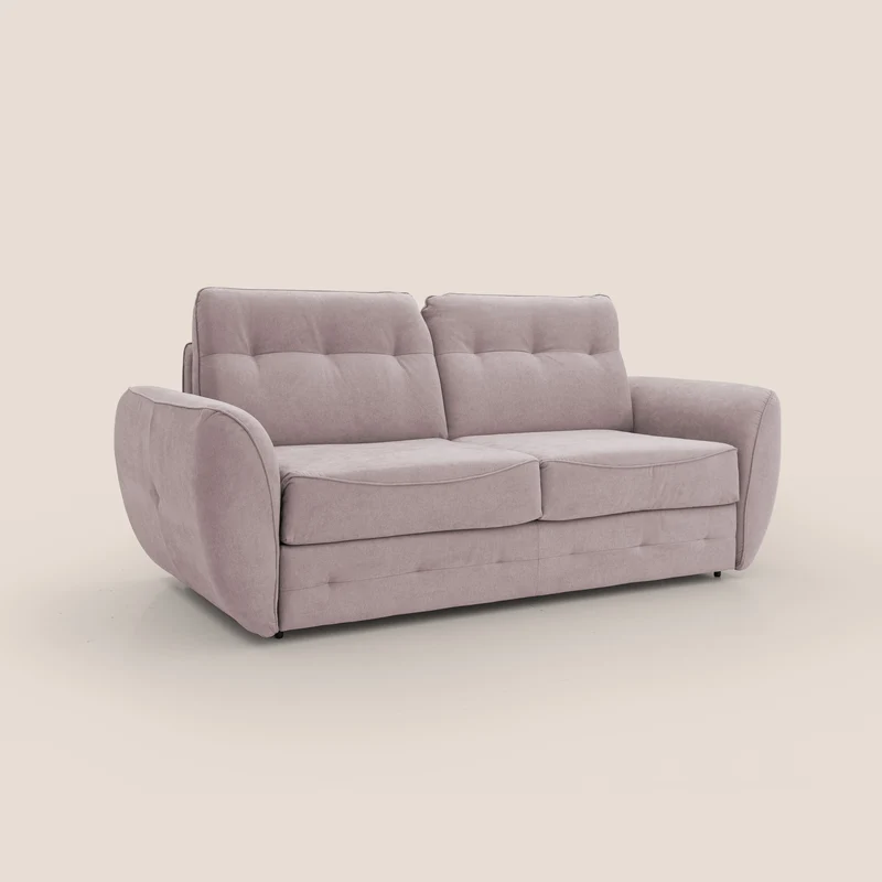 Zeus Canapé convertible scandinave avec dossier haut et matelas H18 cm en tissu imperméable T02 rose