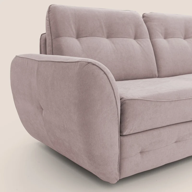Zeus Canapé convertible scandinave avec dossier haut et matelas H18 cm en tissu imperméable T02 rose