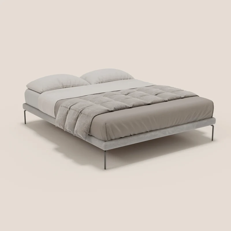 Ring sommier déhoussable avec pieds H 24cm en tissu imperméable T14 gris clair