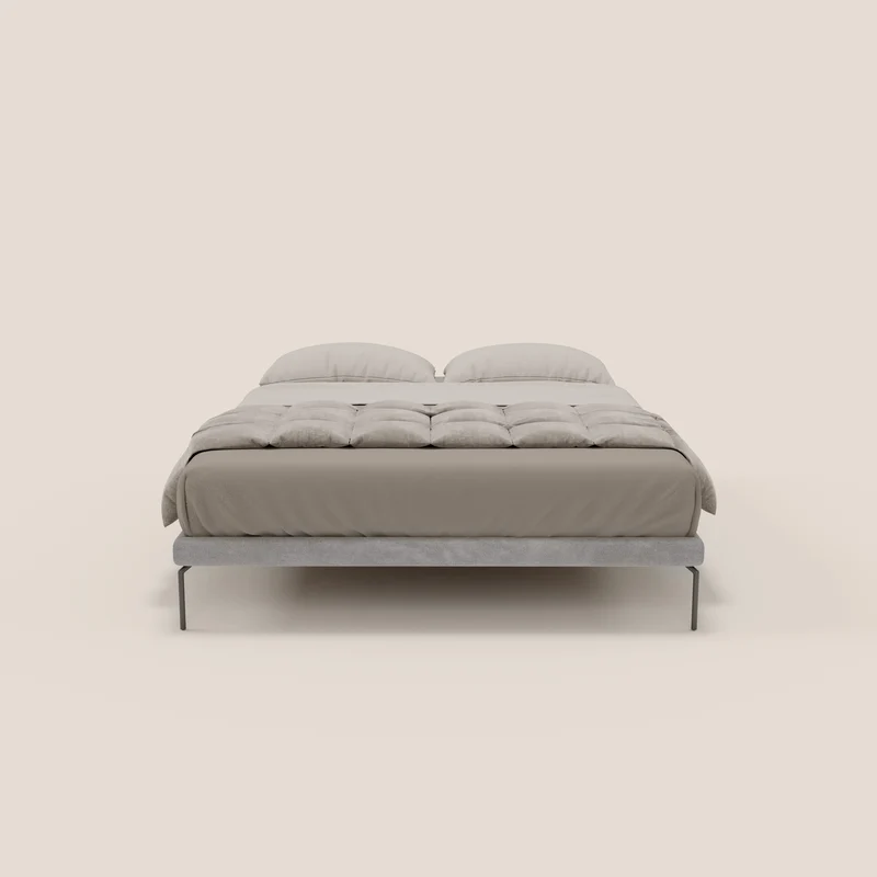 Ring sommier déhoussable avec pieds H 24cm en tissu imperméable T14 gris clair