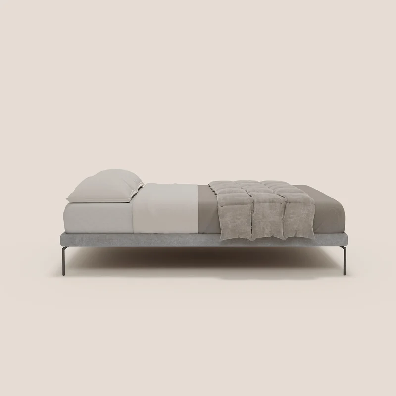 Ring sommier déhoussable avec pieds H 24cm en tissu imperméable T14 gris clair