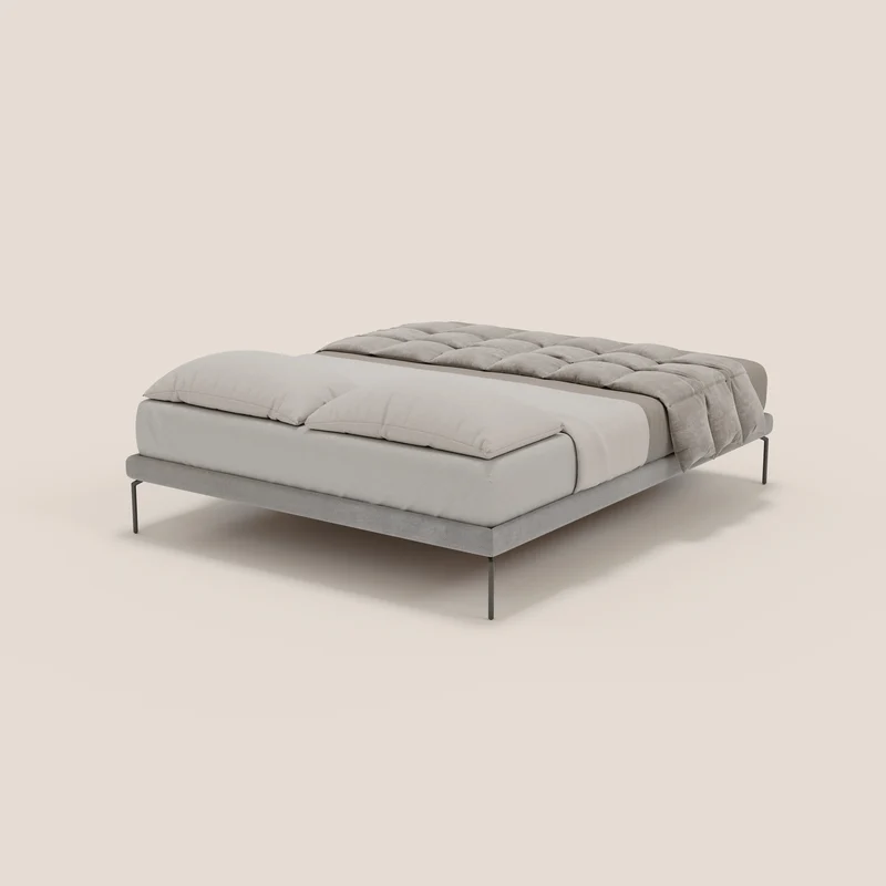 Ring sommier déhoussable avec pieds H 24cm en tissu imperméable T14 gris clair