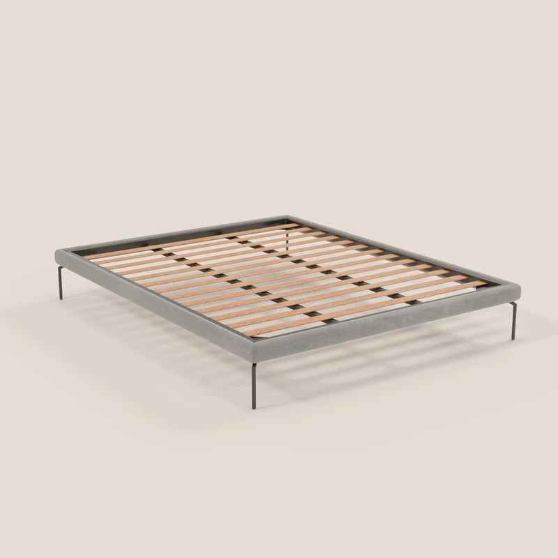 Ring sommier déhoussable avec pieds H 24cm en tissu imperméable T14 gris clair