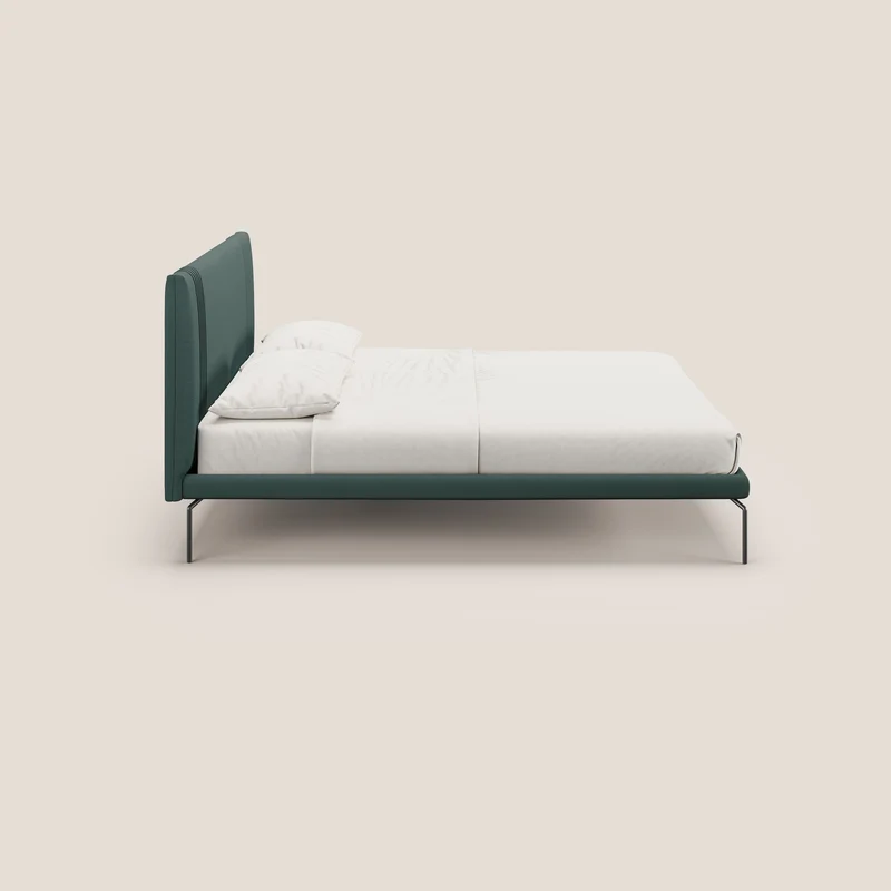 Finn lit rembourré avec pieds hauts en métal en tissu détachable T05 vert