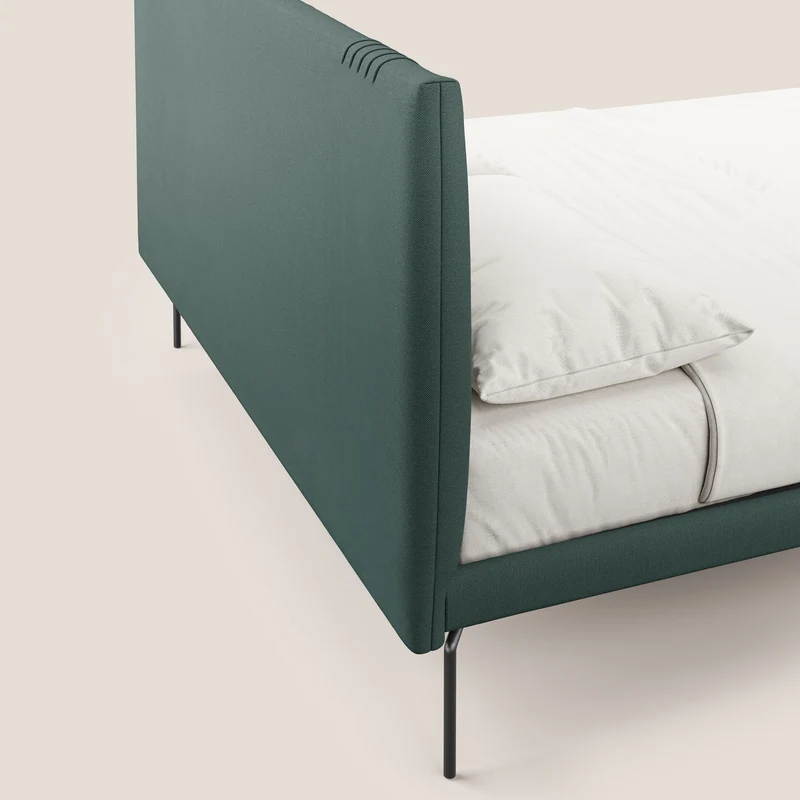 Finn lit rembourré avec pieds hauts en métal en tissu détachable T05 vert