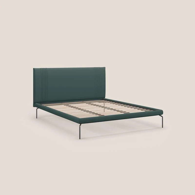 Finn lit rembourré avec pieds hauts en métal en tissu détachable T05 vert
