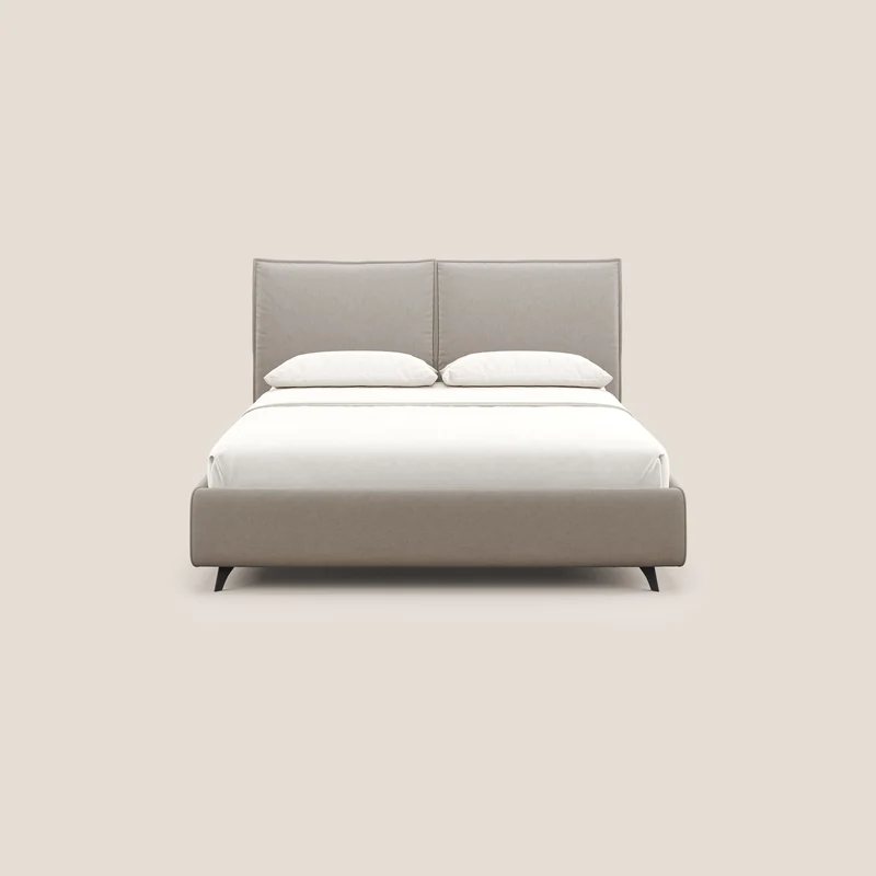 Nives lit rembourré avec coffre déhoussable en microfibre velours imperméable T09 Taupe tortora