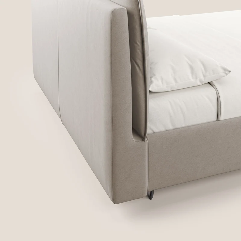 Nives lit rembourré avec coffre déhoussable en microfibre velours imperméable T09 Taupe tortora