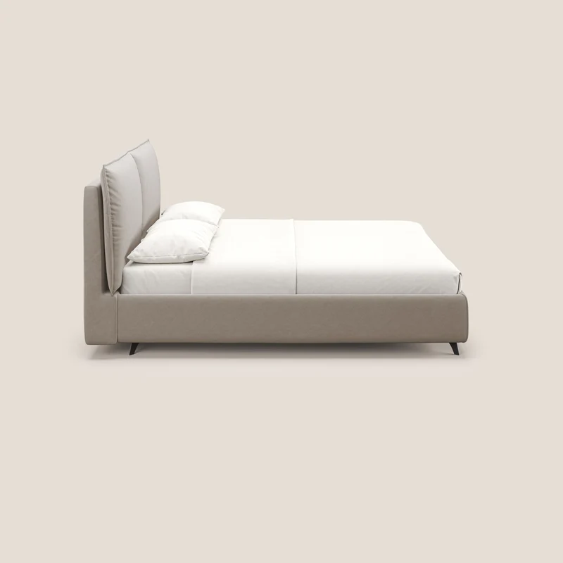 Nives lit rembourré avec coffre déhoussable en microfibre velours imperméable T09 Taupe tortora